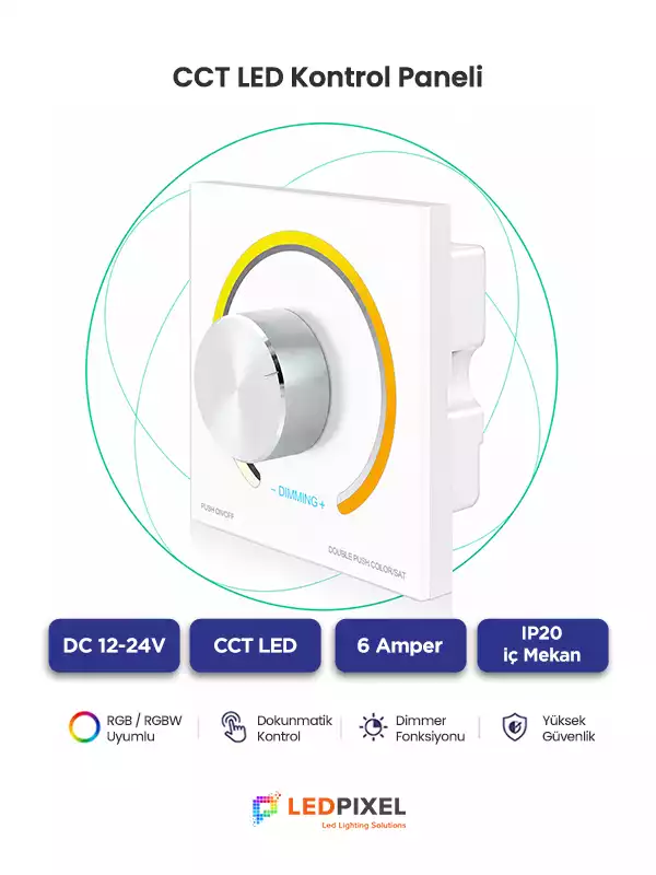 Dokunmatik CCT Tunable White LED dimmer paneli metal döner knob