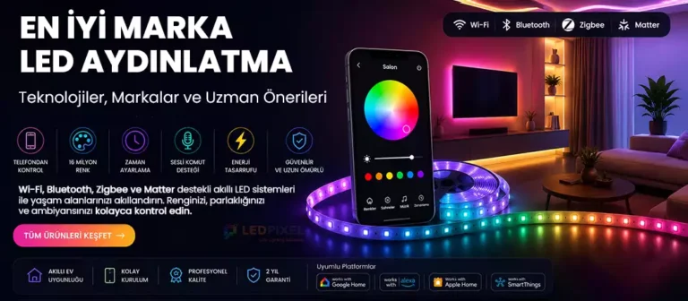 2026 En İyi Akıllı LED Aydınlatma Markaları Rehberi – Wi-Fi, Bluetooth, Zigbee ve Matter destekli modern LED sistemleri.