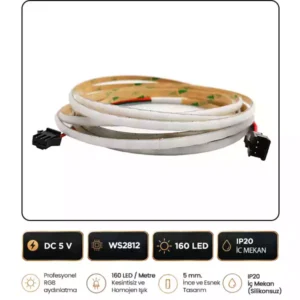 WS2812B COB 160 LED/Metre 5V adreslenebilir RGB Pixel Şerit LED